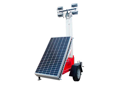 Torre de iluminación solar TS480W con 4 proyectores y 3 paneles solares